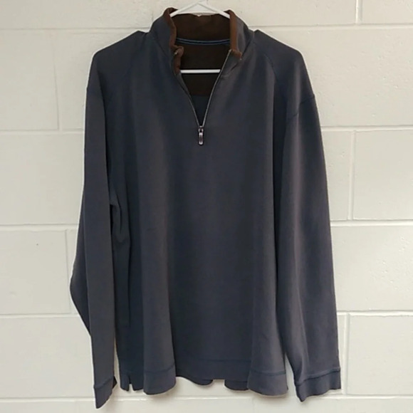 TOMMY BAHAMA 1/4 ZIP DENIM BLUE/BROWN 100% PIMA COTTON PULL-OVER SHIRT - Picture 9 of 9